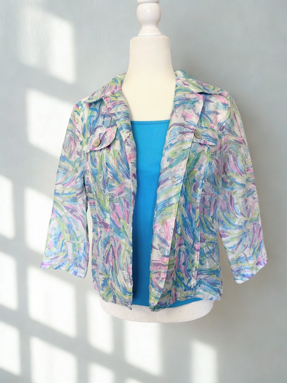 Ruby Rd. Pastel Brushstroke Blazer - Blue, Pink, Green with Tank